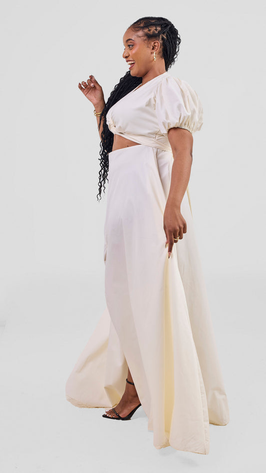 coral white front-twist maxi dress