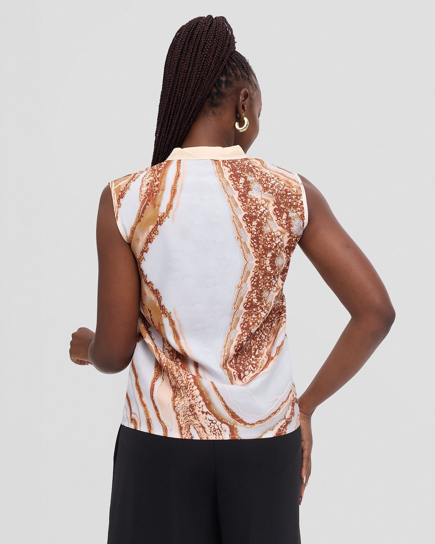 Zambarau Gold and white Sleeveless Blouse
