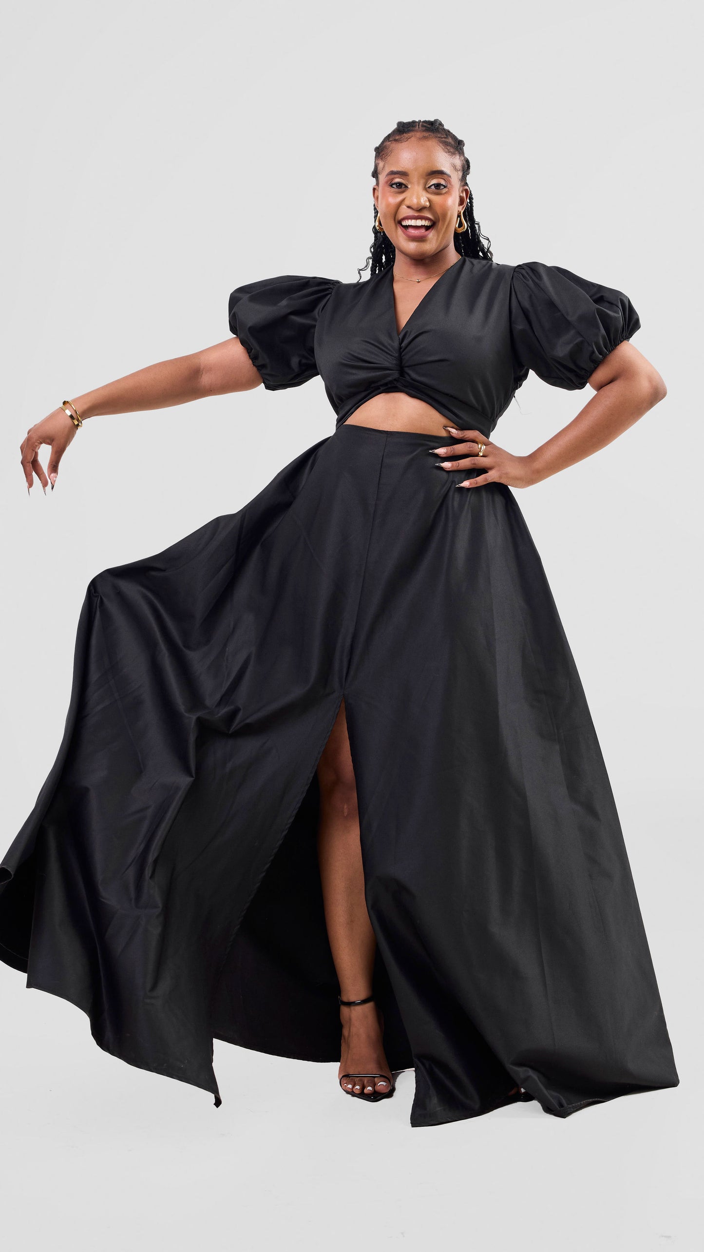 Black front-twist maxi dress