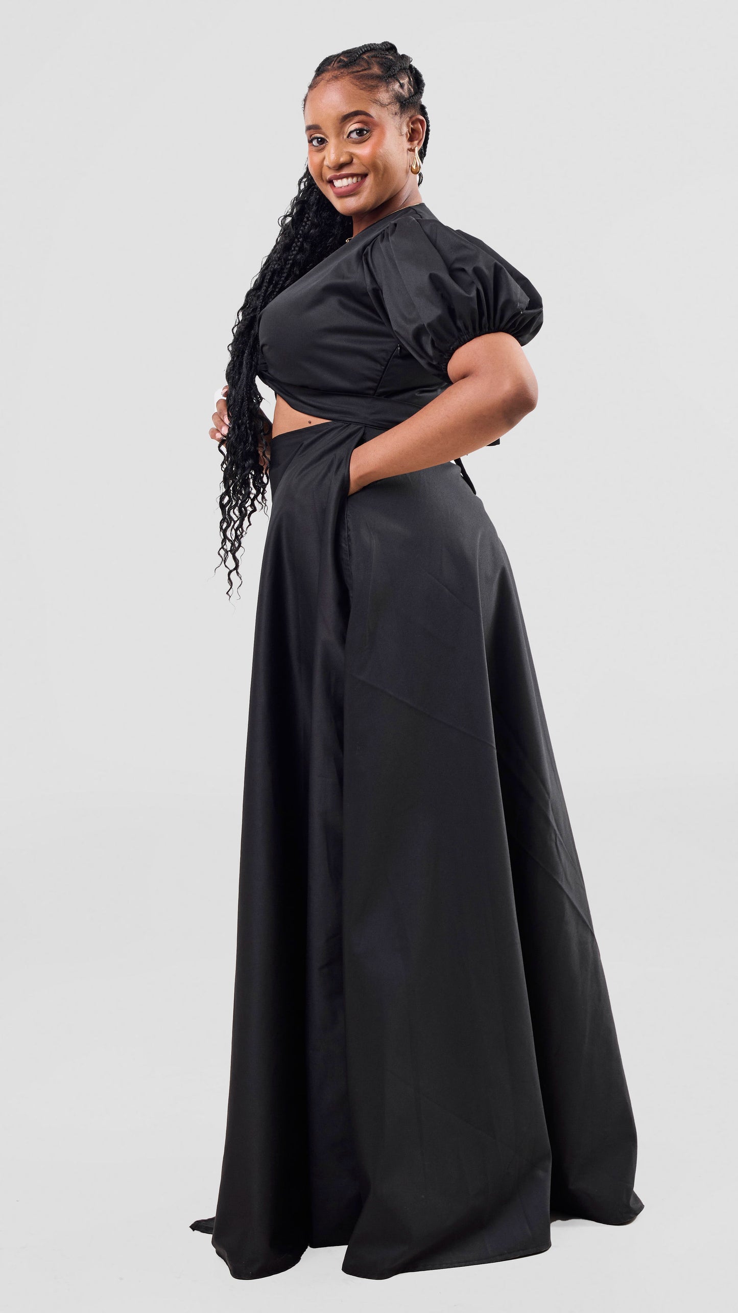 Black front-twist maxi dress