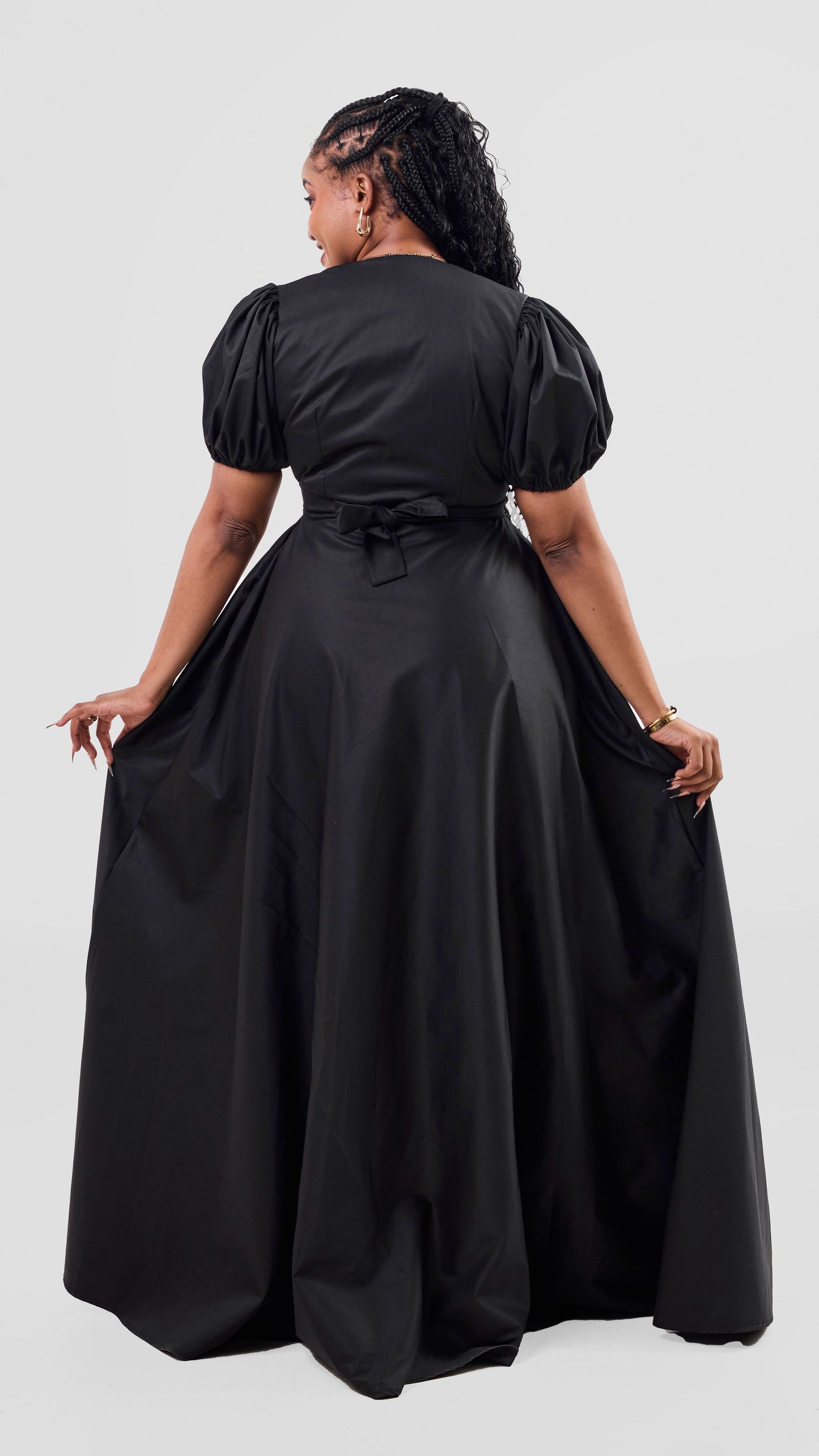 Black front-twist maxi dress