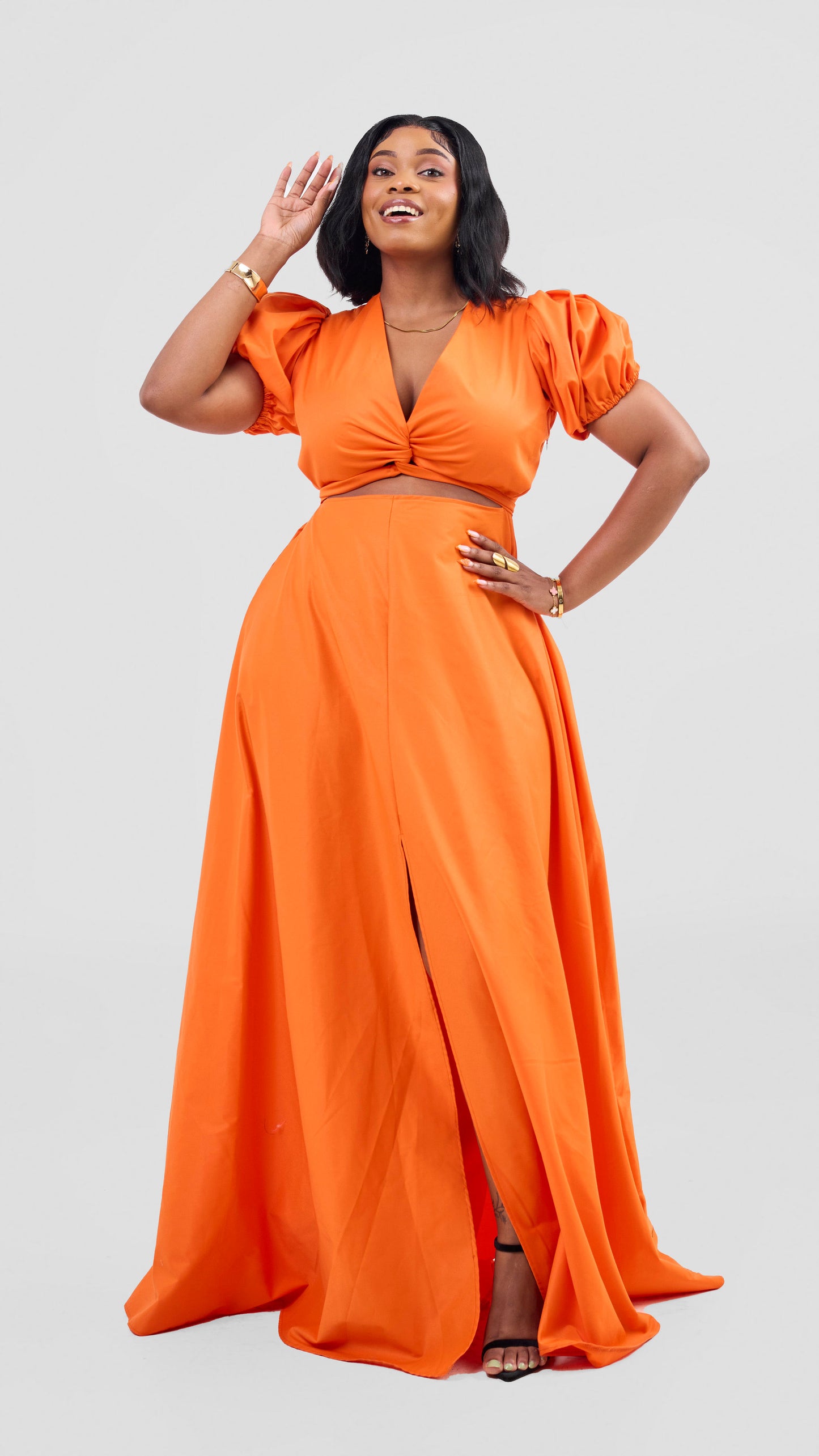 Orange front-twist maxi dress