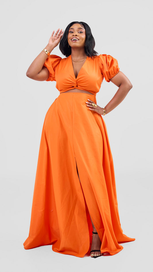 Orange front-twist maxi dress