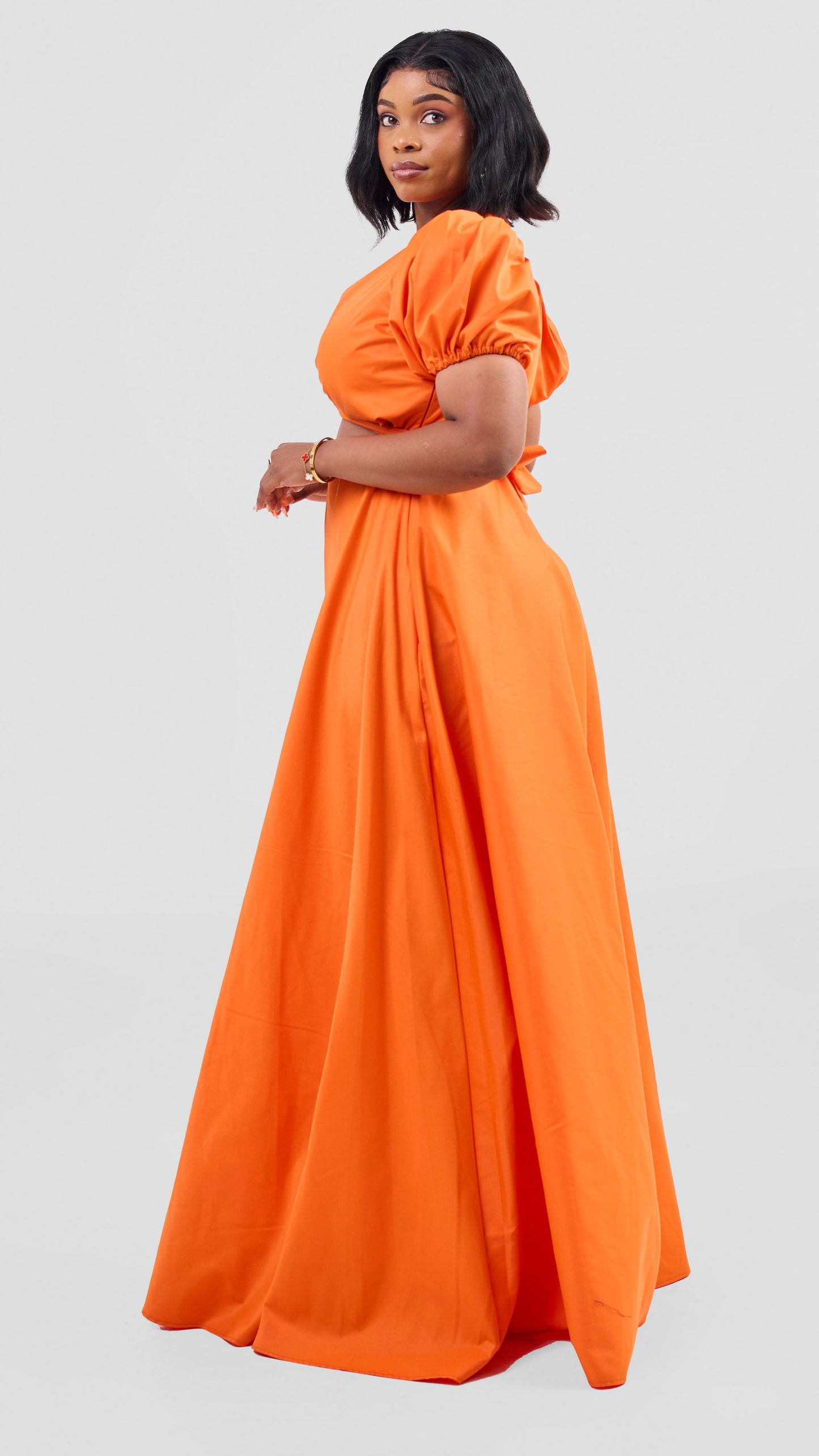 Orange front-twist maxi dress