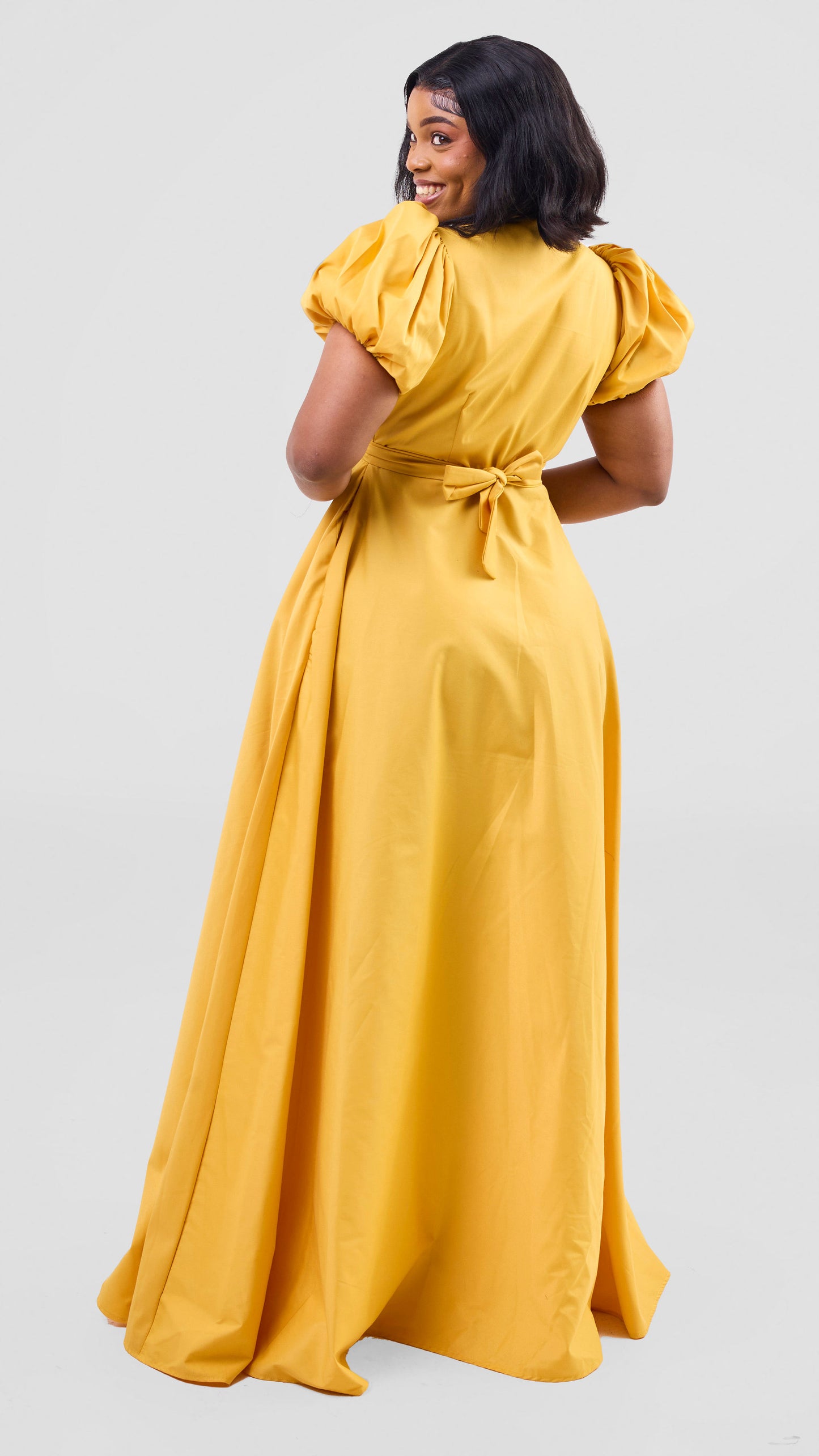 Yellow front-twist maxi dress
