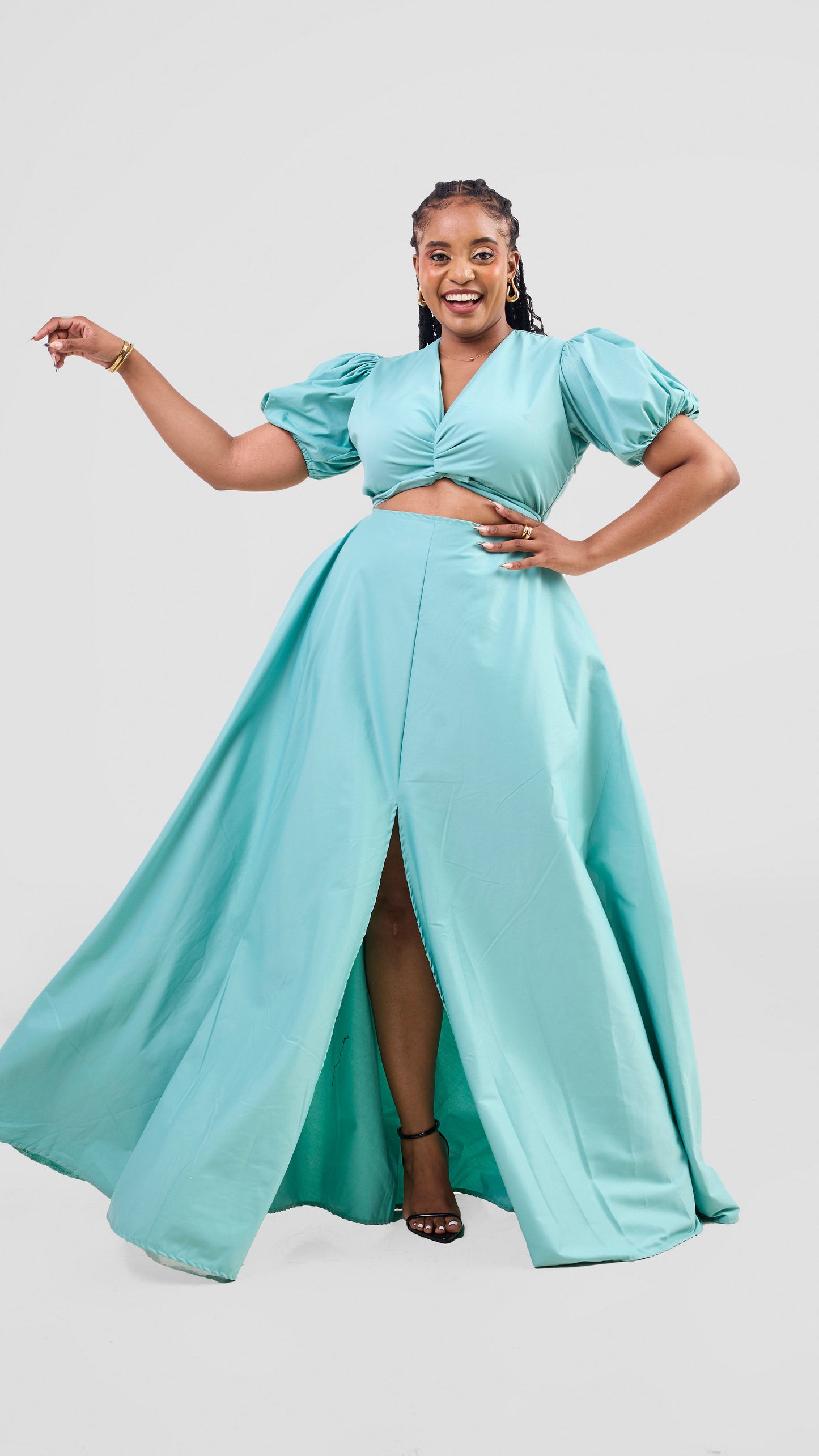 light green front-twist maxi dress