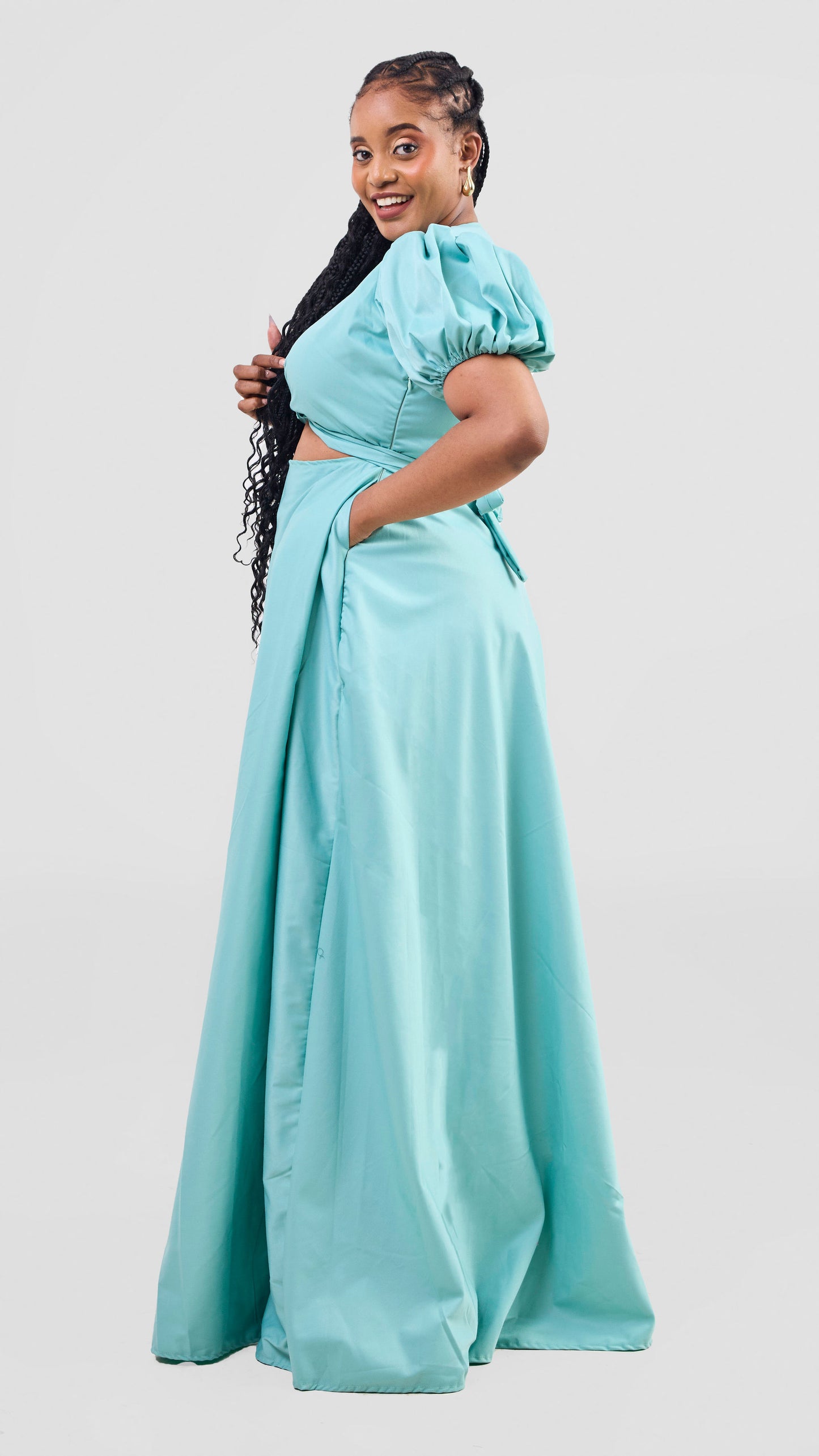 light green front-twist maxi dress