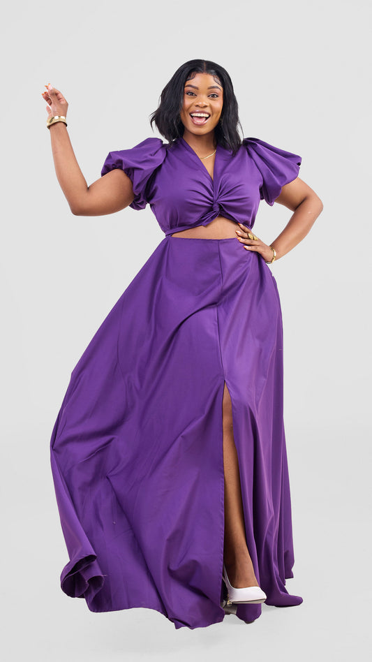 Purple front twist maxi dress