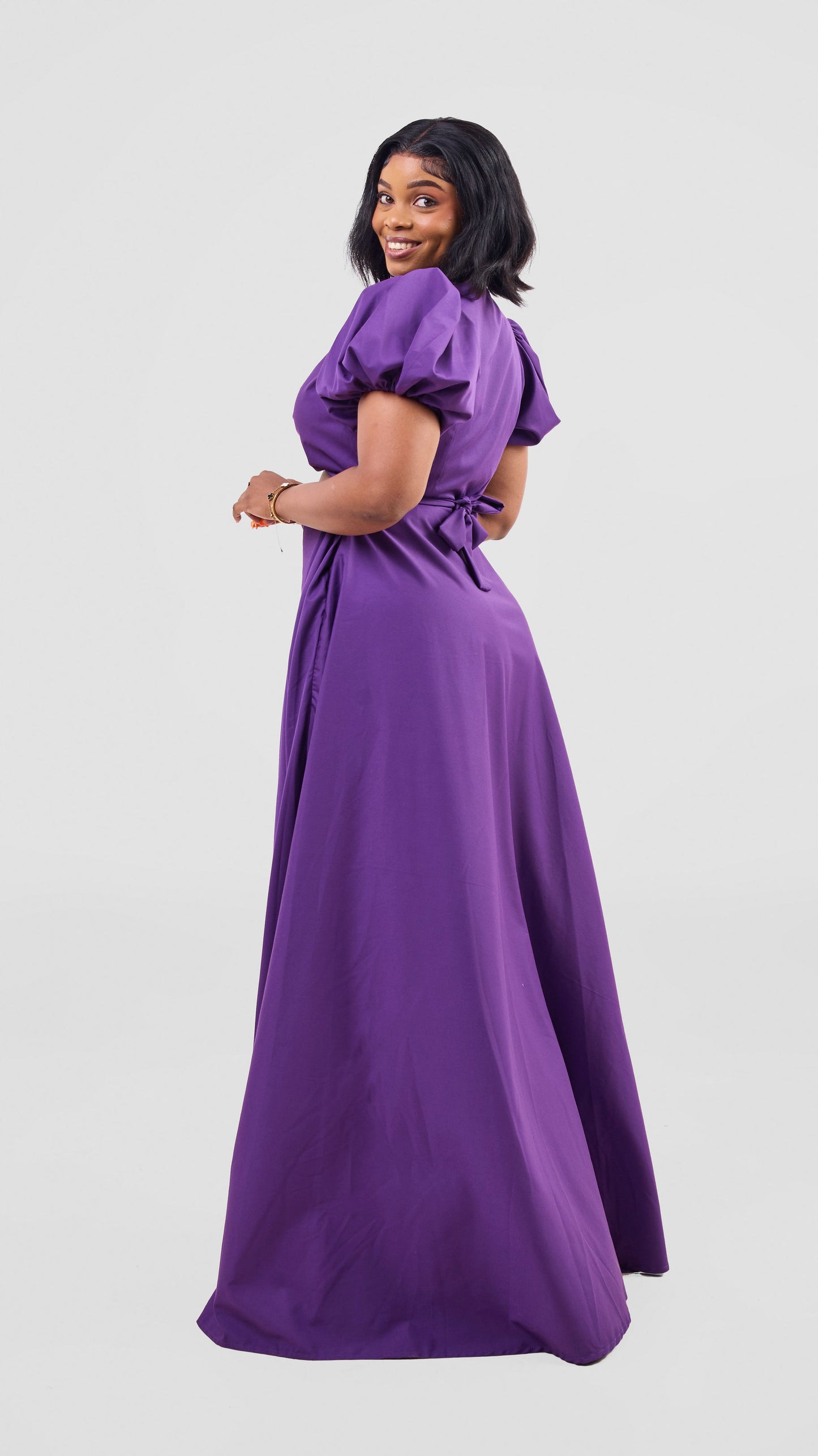 Purple front twist maxi dress