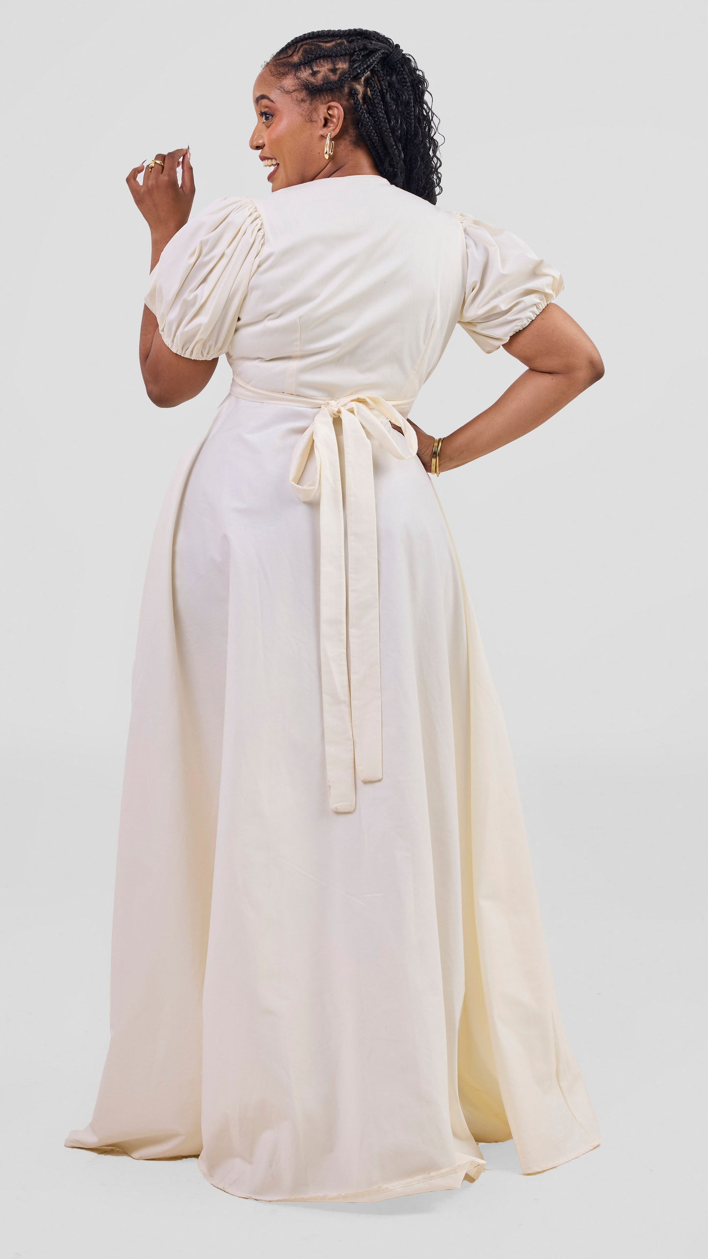 coral white front-twist maxi dress