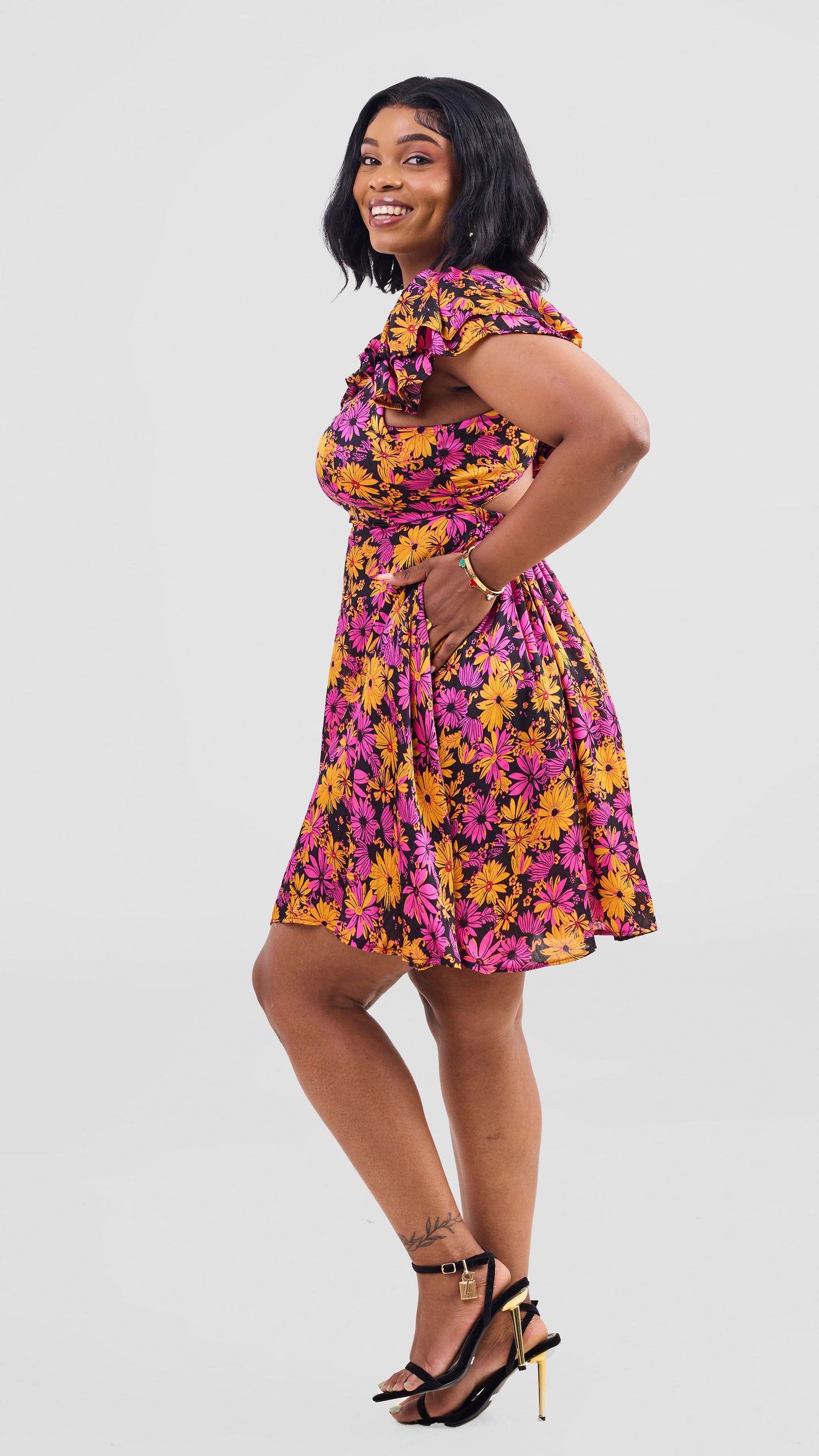 Enzi fuschia and black flowery dress