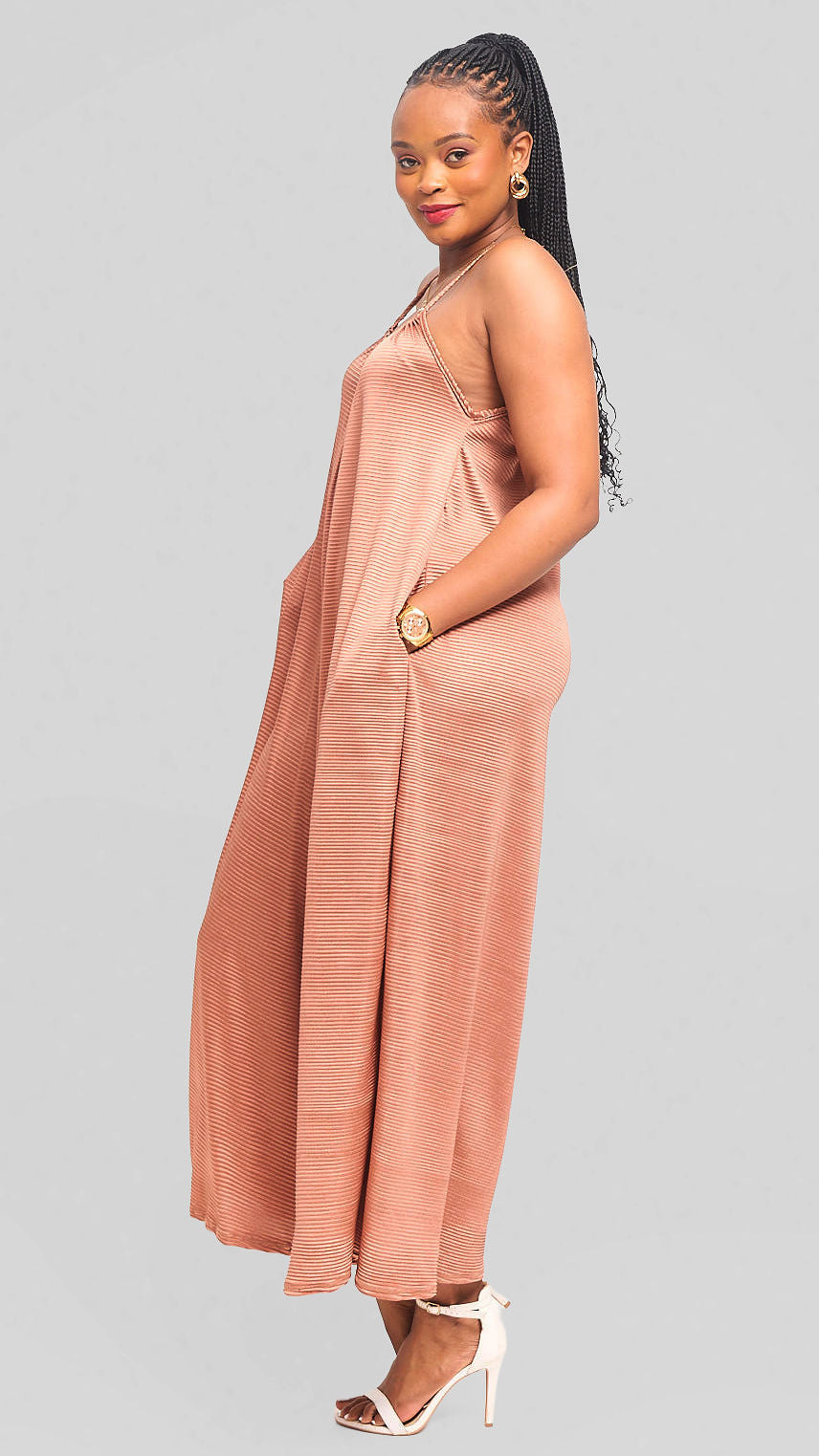 Raha Pleated Jumpsuit - Coffee Brown
