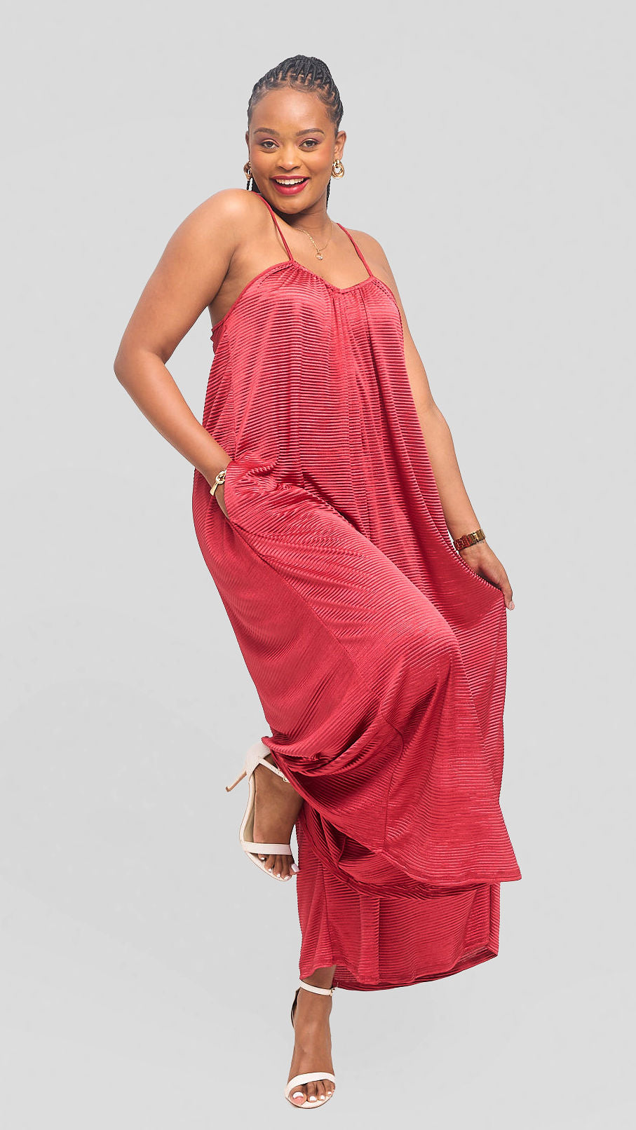 Raha Pleated Jumpsuit - Burgundy