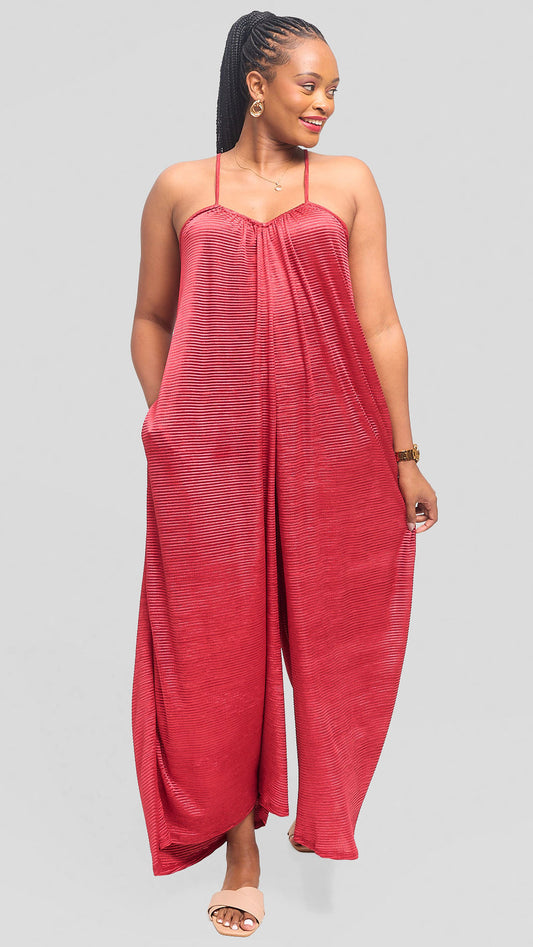 Raha Pleated Jumpsuit - Burgundy