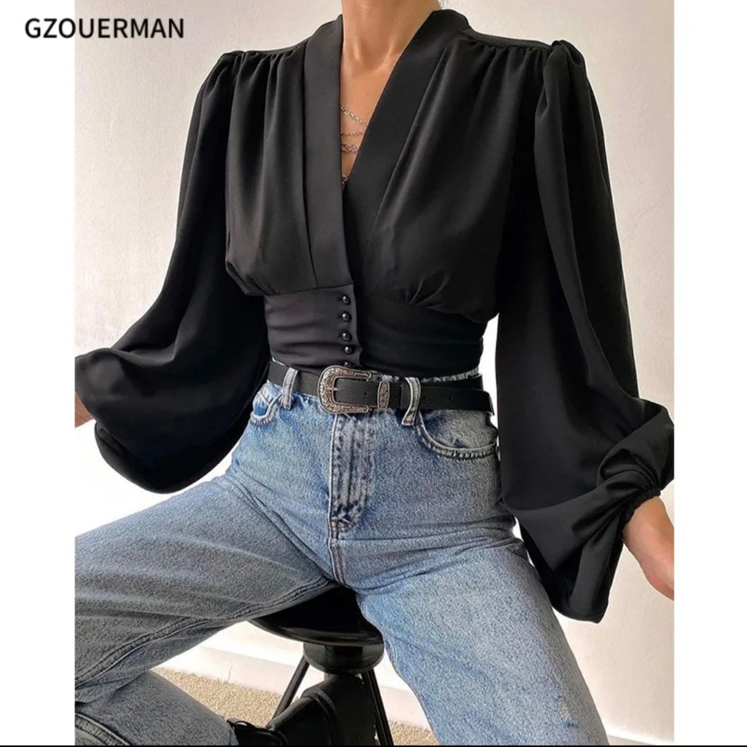 Black bell sleeved blouse