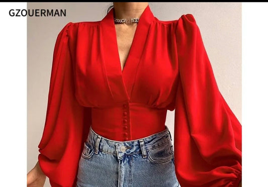 Red bell sleeved blouse