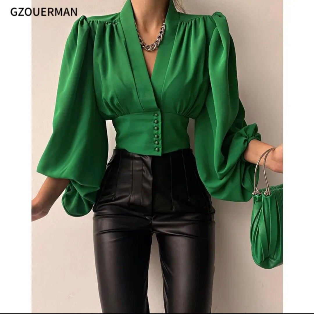 Green bell sleeved blouse