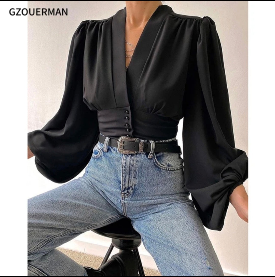 Black bell sleeved blouse